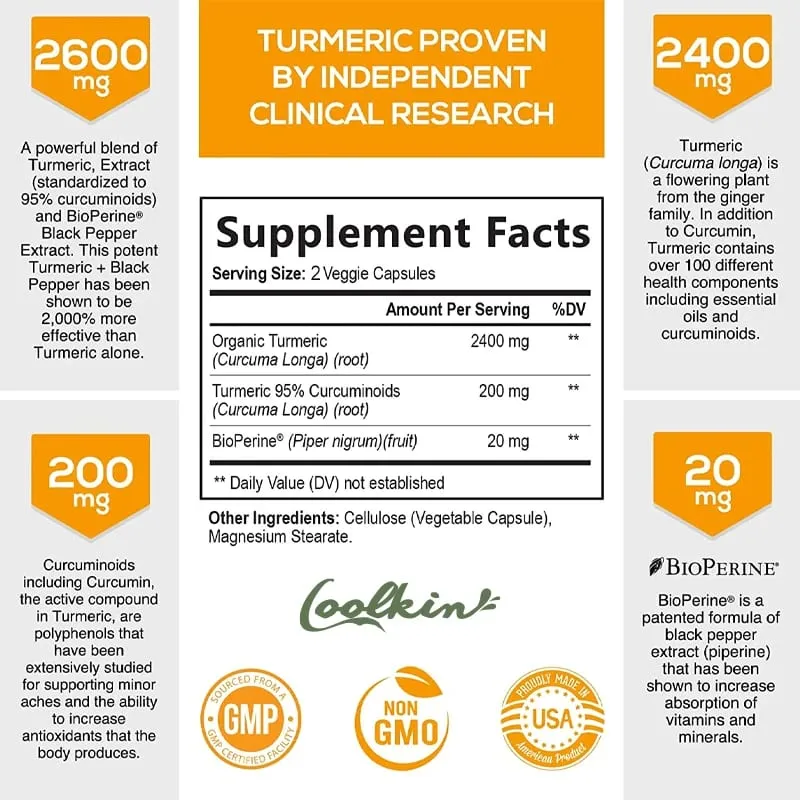 Triple Strength Turmeric Capsules with BioPerine 95% Curcumin Complex Supplement