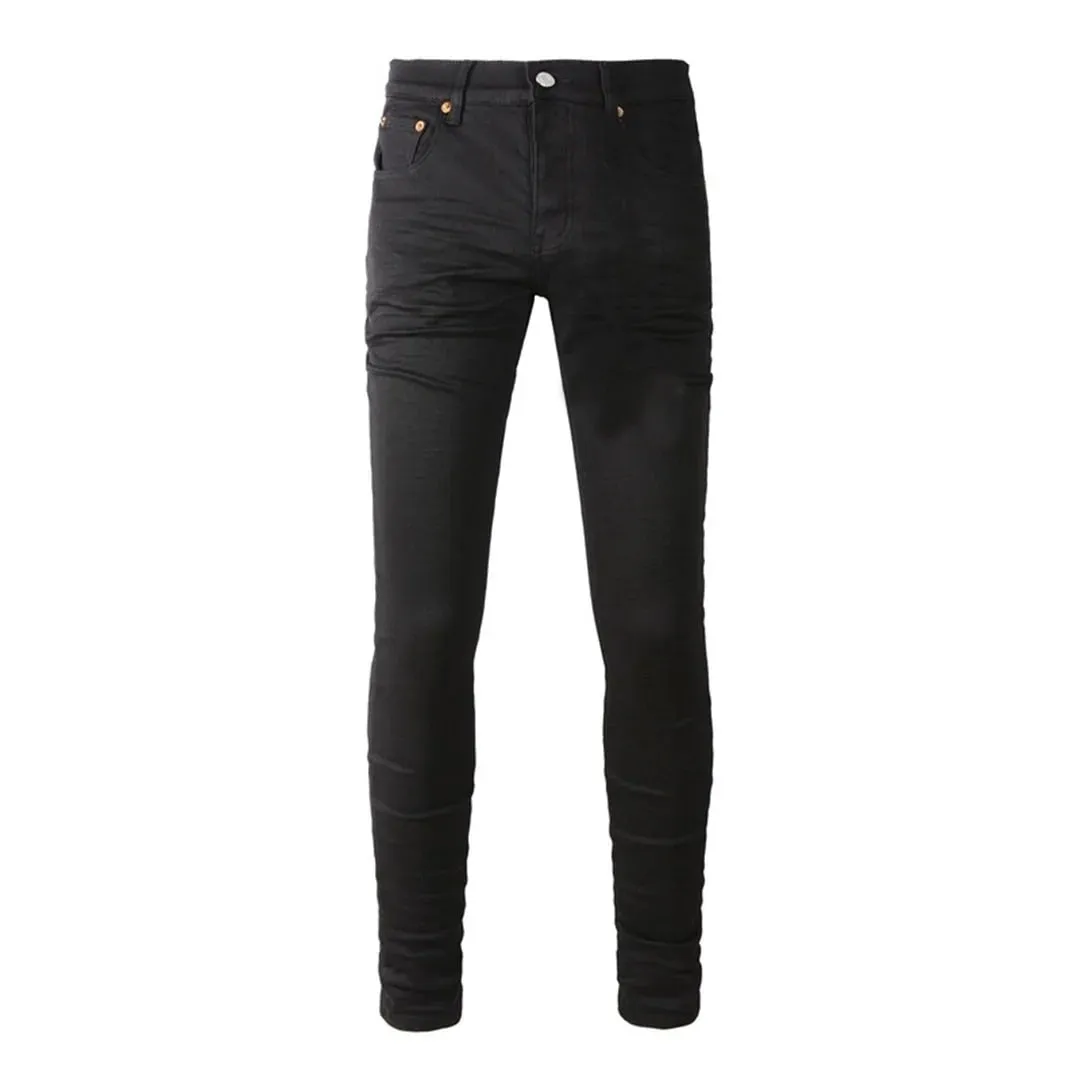 High Street Brand Men's Jeans American Distressed Coated Blank Stretch Skinny Button Fly Ripped Pants Trousers