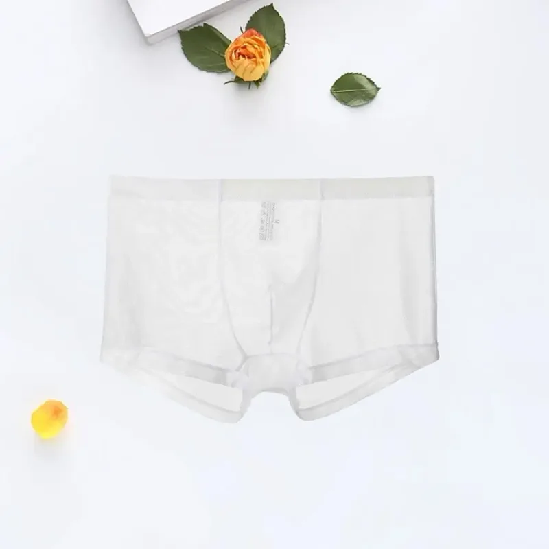 Boxer trasparenti da uomo vedono attraverso le mutande maschili sexy mesh a vita bassa seta ghiacciata sottile raffreddamento mutandine da uomo intimo da uomo — image 15