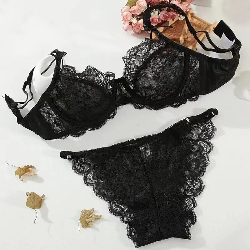 Lace Minimizer Bra for Women Ultra Thin Sponge Free Wirefree Full Coverage Big Breasts Look Smaller Push Up Set BANERDANNI — image 5