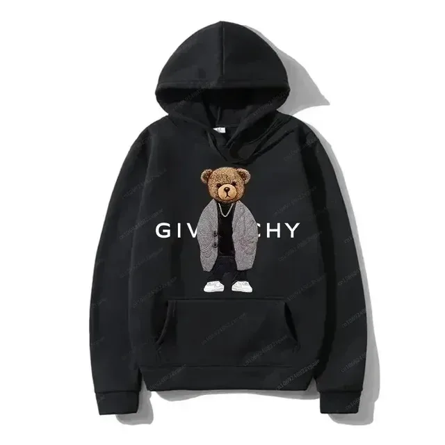 Men Women Unisex Autumn Winter Luxury Bear Print Hoodies Long Sleeve Fleece Pullover High Quality Free Shipping — image 4