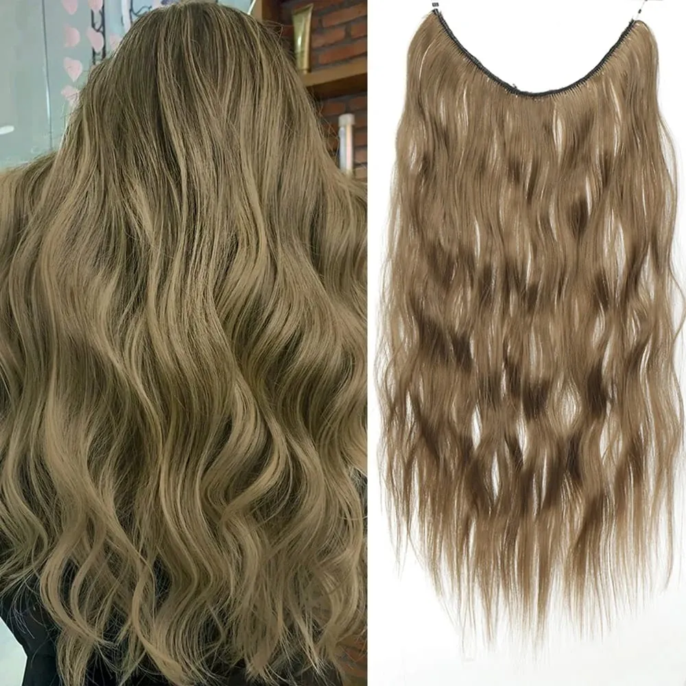 20" Invisible Wire Hair Extensions No Clip One Piece Natural Synthetic Long Hair Secret Fish Line Hairpiece Soft Thick for Women