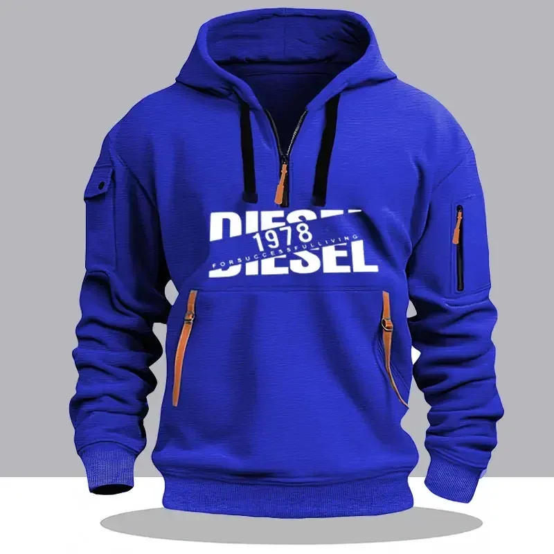 Men Casual Hooded Collar Drawstring Hoodies Sweatshirts Long Sleeve Shirts Outdoor Streetwear Lightweight Zipper Design Pullover — image 7