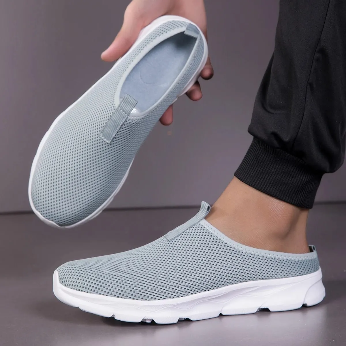 Men's Half Slipper Shoes Fashion Breathable Outdoor Mesh Casual Sneakers Lightweight Comfortable Tenis Masculino Walking Shoes — image 4