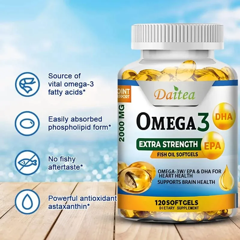 Daitea Omega 3 Fish Oil – EPA & DHA 2000 Mg – 60/120 Capsules – Overall Health and Immune Support Non-GMO Gluten Free — image 2