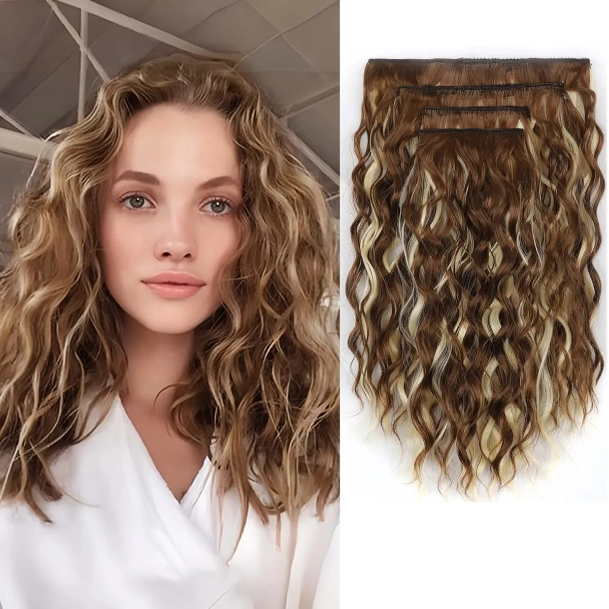 Synthetic Clip-in Women's Short Curly Hair Extensions 4PCS Set 14 Inches Clip-ins Invisible Hairpieces