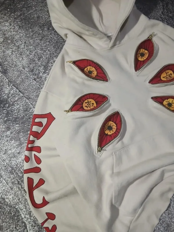 Punk Altı Göz Kokushibo Çok Fermuarlı Kapüşonlular Serin Tasarım Kazak Y2k Sokak Boyu Rahat Moda Çiftler Anime Kapşonlu