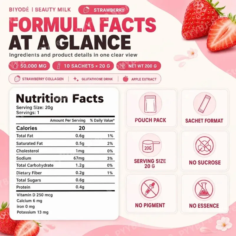Strawberry Collagen Glutathione Drink Mix with Apple Extract for Skin Glow Support 10 Powder Sachets x 20g Net 200g — image 5