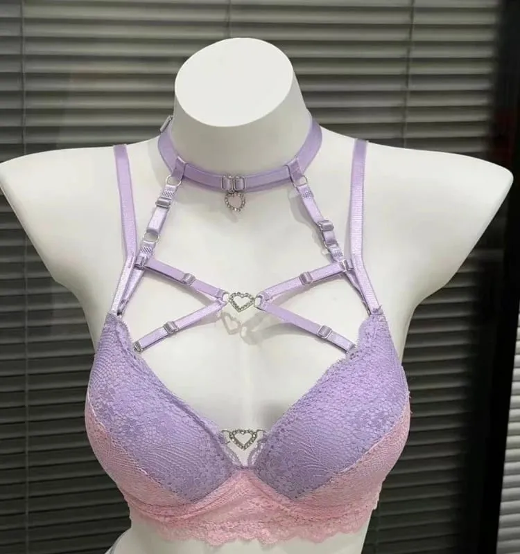 Chic Hollow Lace Tie Strap Lingerie Set Sexy Push Up Brassiere Gathering Ladies Fashion Inner Underwear Set 32 34 36 38