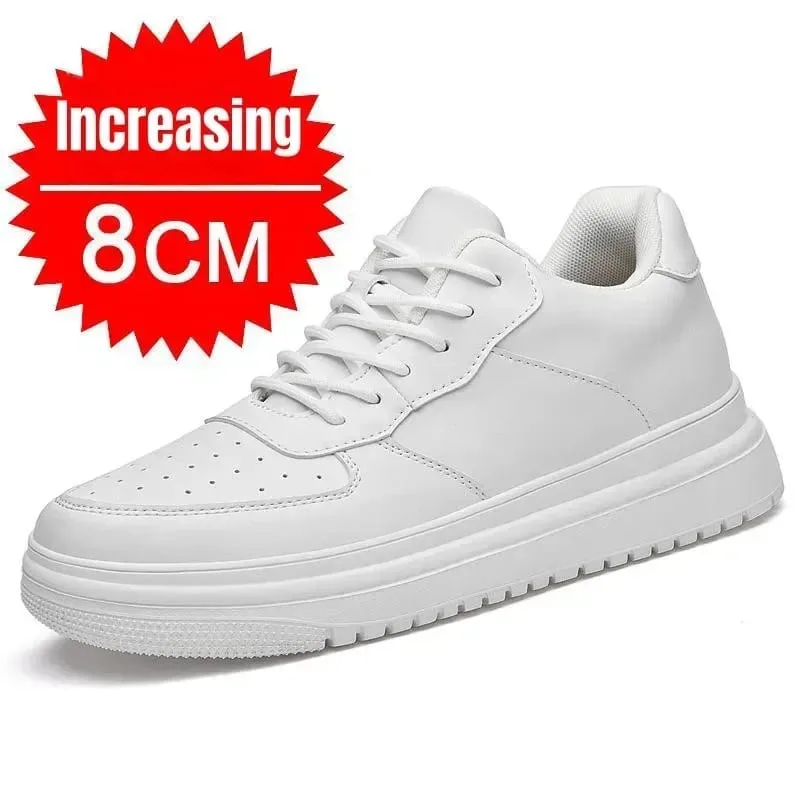 Nové boty zvyšující výšku pro muže 10 cm tenisky s neviditelným výtahem bílé kožené sportovní Zapatillas De Hombre velká velikost 46