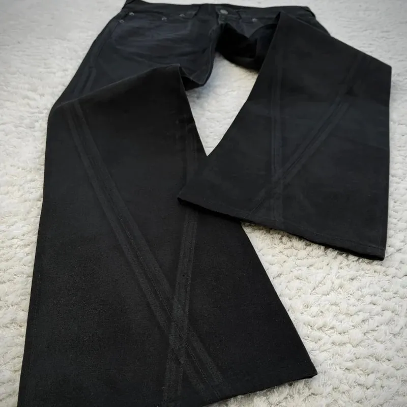 Vintage X Rayแว็กซ์Tribalเย็บปักถักร้อยผู้ชายFlaredกางเกงยีนส์Gothic High Street Unisex Punk Slim Fitกางเกงยีนส์Y2K Baggyกางเกงยีนส์Flared