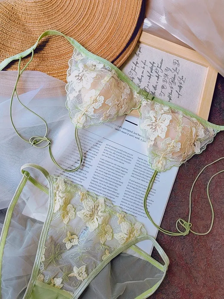 Wireless Minimizer Bralette Set Large Bust French Style Triangle Cup Lace Lingerie Pure Comfort Sexy Sheer Underwear Set Women