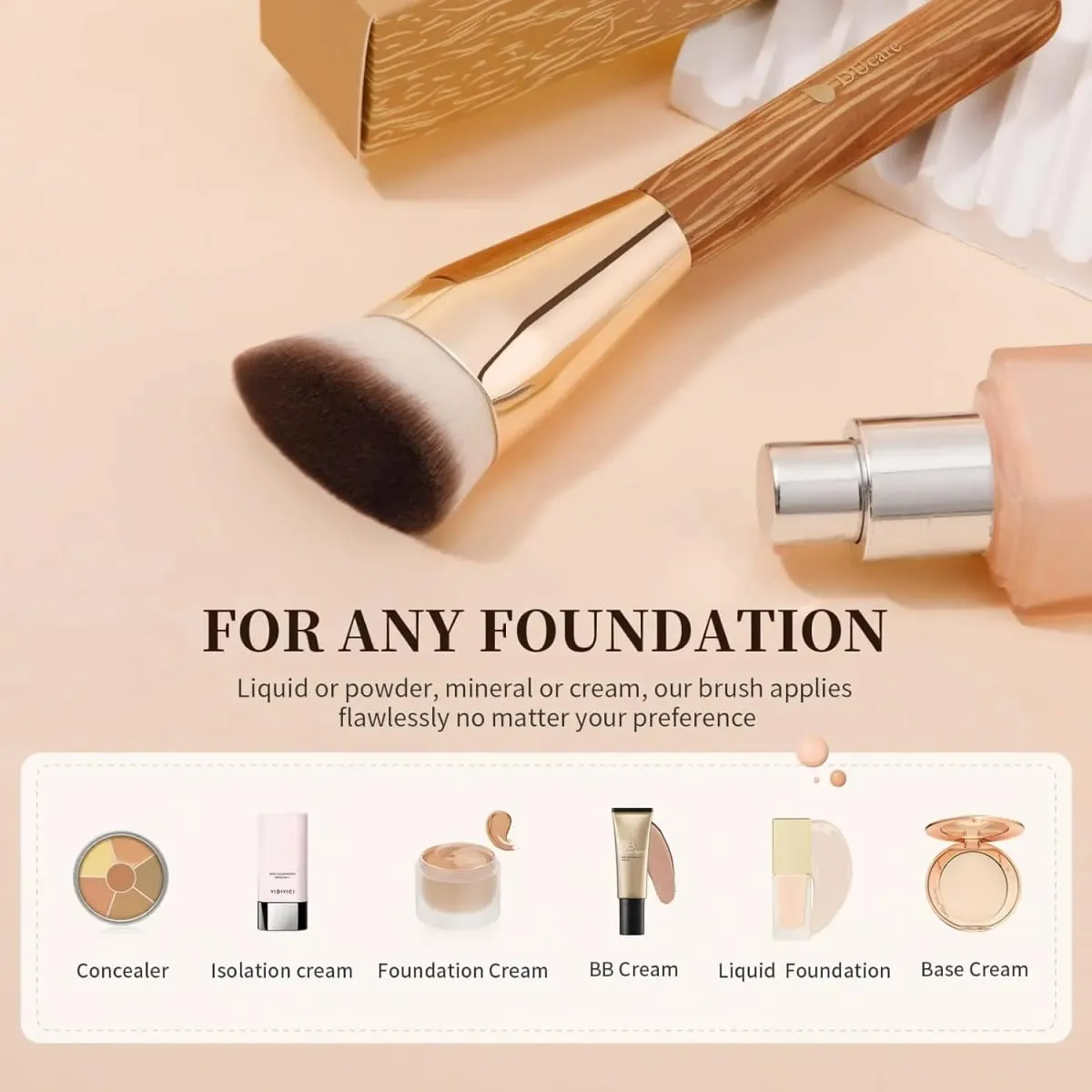 DUcare Angled Foundation Brush Professional Liquid Cream Powder Brush Contoured Blending and Buffing Face Makeup Cosmetic Tool — image 3