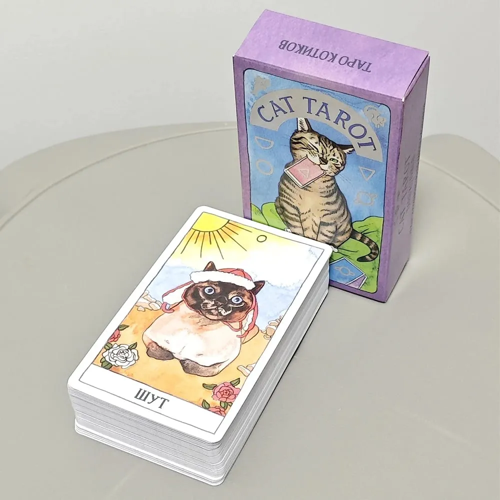 Cat Tarot Ρωσική γλώσσα 10,3*6cm Συνδυάστε την αυθεντικότητα με την αίσθηση του χιούμορ της γάτας 78 τμχ Κάρτες Ταρώ με θέμα τη γάτα — image 3