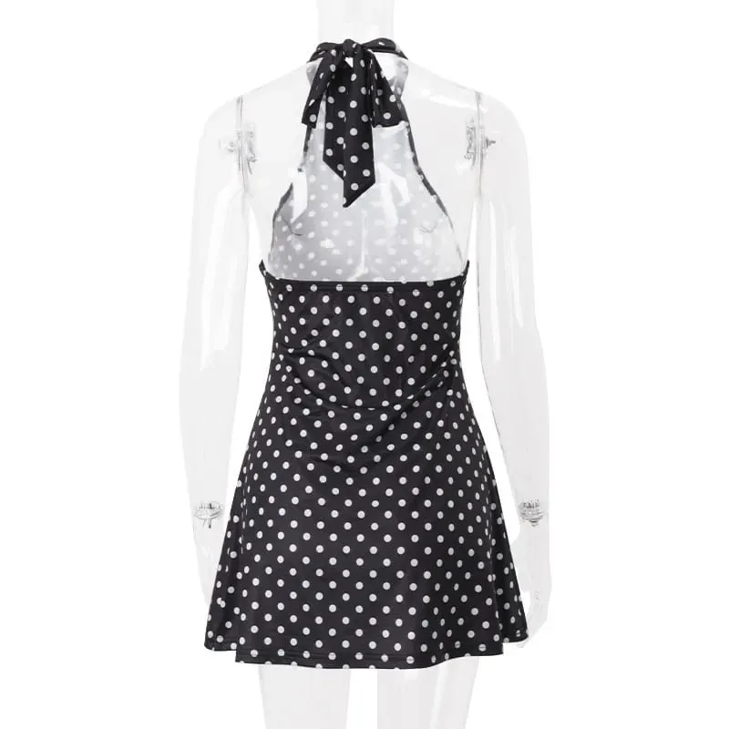Polka Dot Short Dresses Women Elegant Off Shoulder Backless High Waist Halter Mini Dress Y2K Summer Fashion Club Party Vestidos — image 5