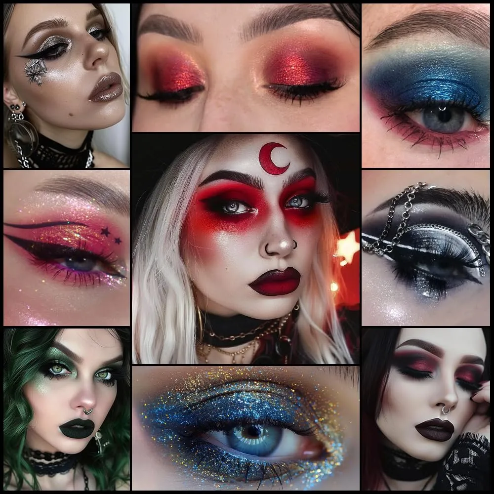 15 Colors Eyeshadow Palette Matte Shimmer Glitter Red Black Goth Eye Shadow Pallet for Halloween Lasting Eye Makeup