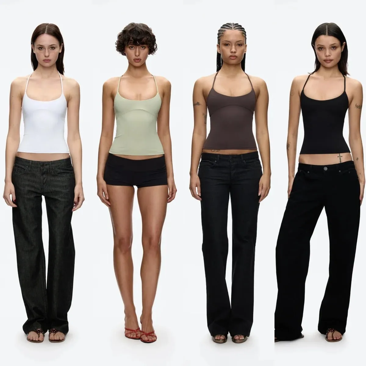 Halter-top med kryds-ryg skræddersyet talje-Cinching Camisole U-hals Halter-tanktop Metaludsmykket slim-fit-top til lag eller brug alene