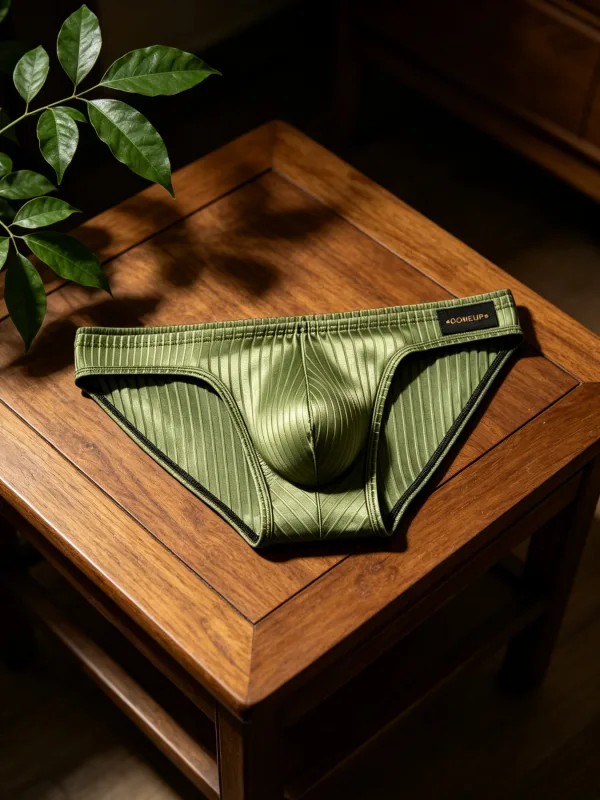 Mens Briefs Vertical Stripe Shiny Fabric U Convex Pouch Low Waist Elastic Waistband Breathable Male Underwear DP922 — image 5