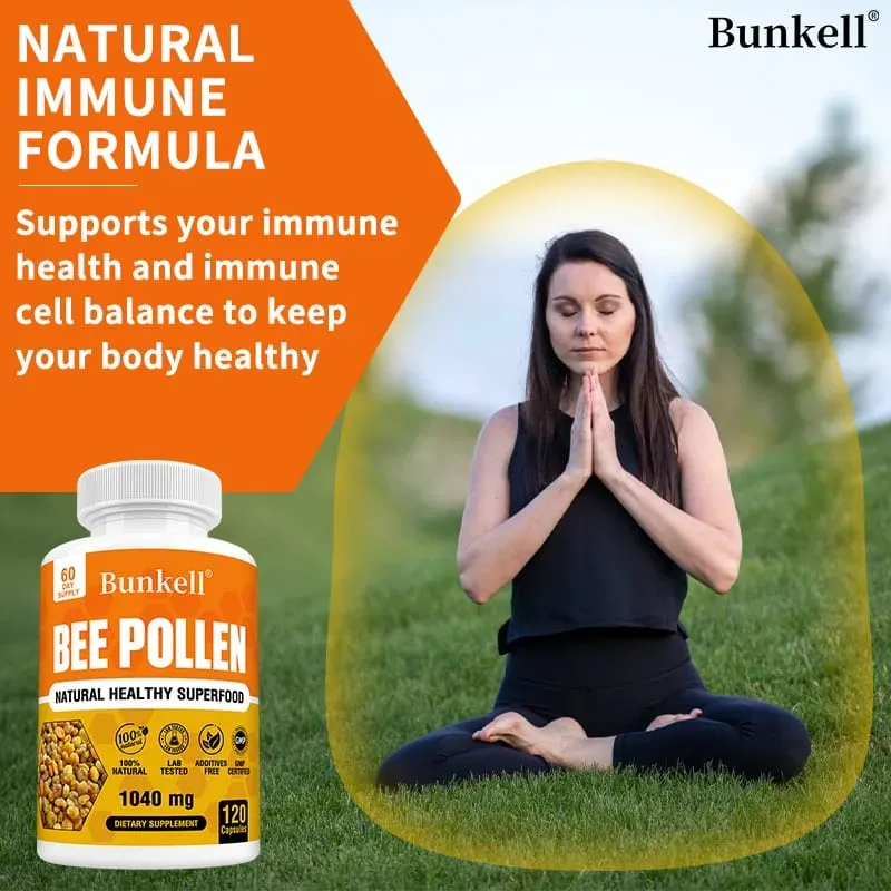 Συμπλήρωμα Bee Pollen 100% Φυσική Ακατέργαστη Γύρη μέλισσας Χορτοφαγικές Κάψουλες Προβιοτικά Superfood Digestion Ανοσοποιητική Υποστήριξη & Ενέργεια