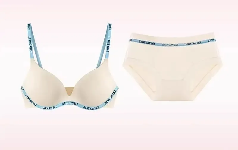Stylish Vivid Color Dopamine Lingerie Sexy Boost Small Breast Wireless Soft Daily Casual Home Dating Plus Size 32-38 Bra Set Hot