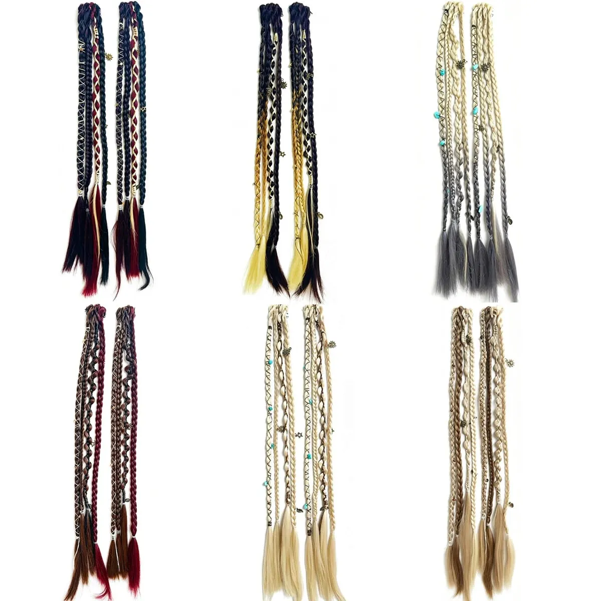 Box Braids Hair Extensions Pre-Braided Synthetic Colored Twist Braids with Hair Accessories for Women Hip Hop Punk Festival — image 6
