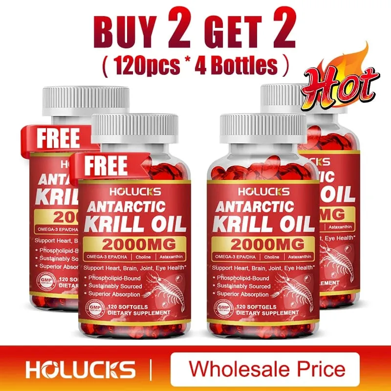 Antarctic Krill Oil Capsules 2000 mg Supplement with Astaxanthin Omega-3 EPA DHA Support Brain Joint Skin Heart Health