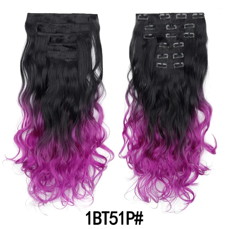 Clip In Hair Extensions 6pcs Full Head Long Wavy Curly Hairpieces Colorfull Synthetic Hair for Women’s Daily & Party Styling