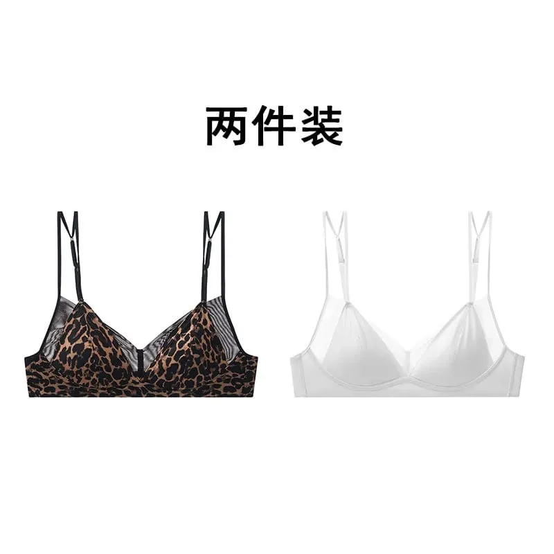 Premium Sexy Leopard Lingerie Kit Wireless Thin French Triangle Cup Comfy Nude Shaping Women Summer Daily Underclothes M-XL Bra