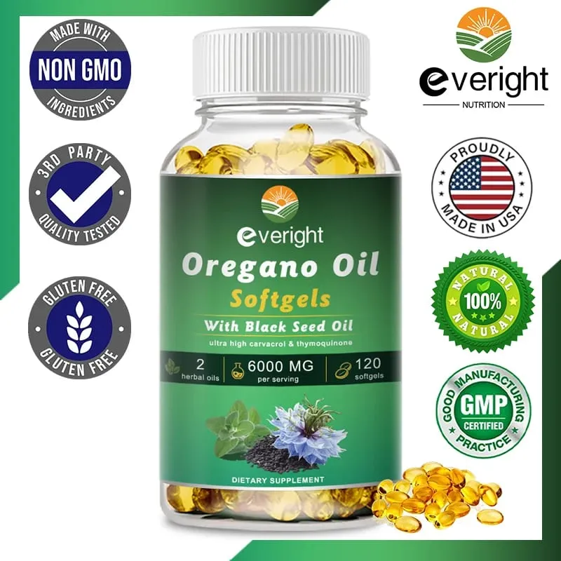 Organic Oregano Oil Capsules with Black Seed Oil for Antioxidant Digestive Balances Intestinal Flora Immune System Health