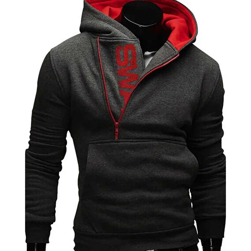 Men's Hoodies Long Sleeve Sweatshirts for Men Zipper Hooded Pullover High Neck Mens Sweatshirt Top Jacket Coat Black Sweater — image 10
