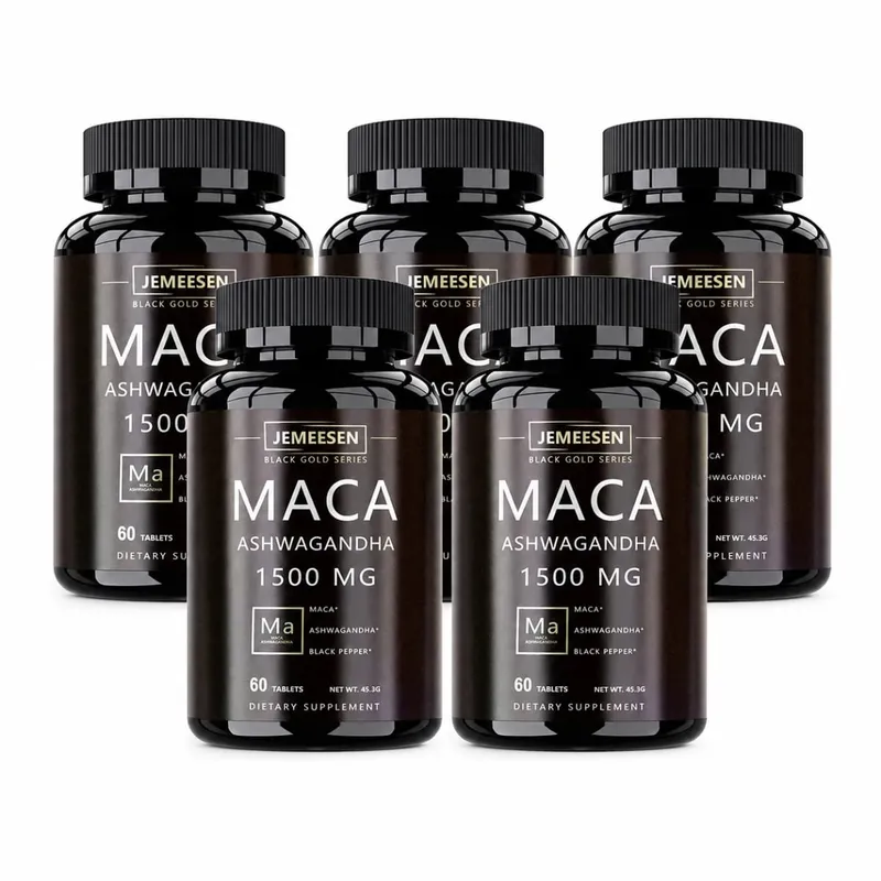 Capsules de poudre de racine de Maca biologique, 1500 mg, contenant de l'extrait de racine de Maca, suppléments de poivre noir Ashwagandha pour hommes
