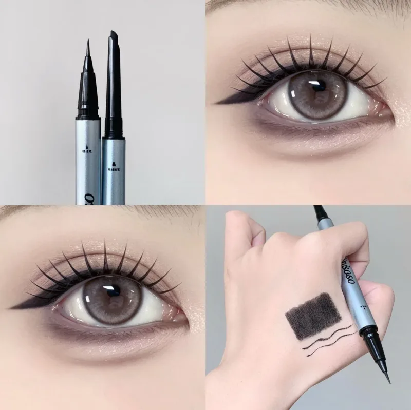 1pc Double Head Ultra-fine Matte Red Brown Eyeliner Pen Waterproof Black Brown Eyeliner Gel Pencil Quick Dry Easy Wear Eye Liner