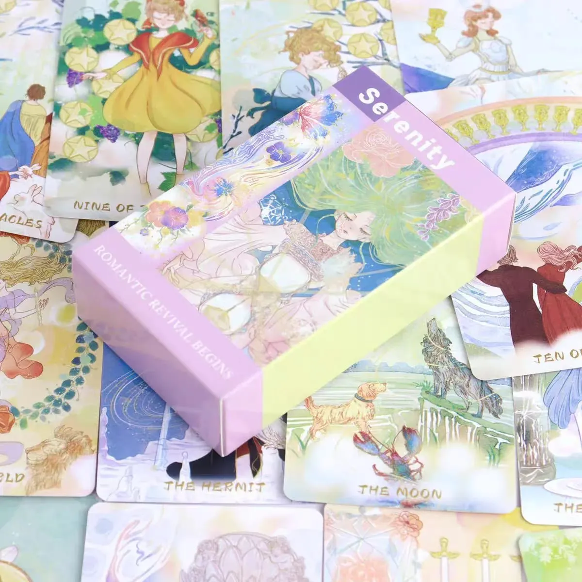 Serenity Tarot Deck 80 Cards Romantic Watercolor Anime Tarot Cards English Version Pastel Floral Fairy Divination Cards