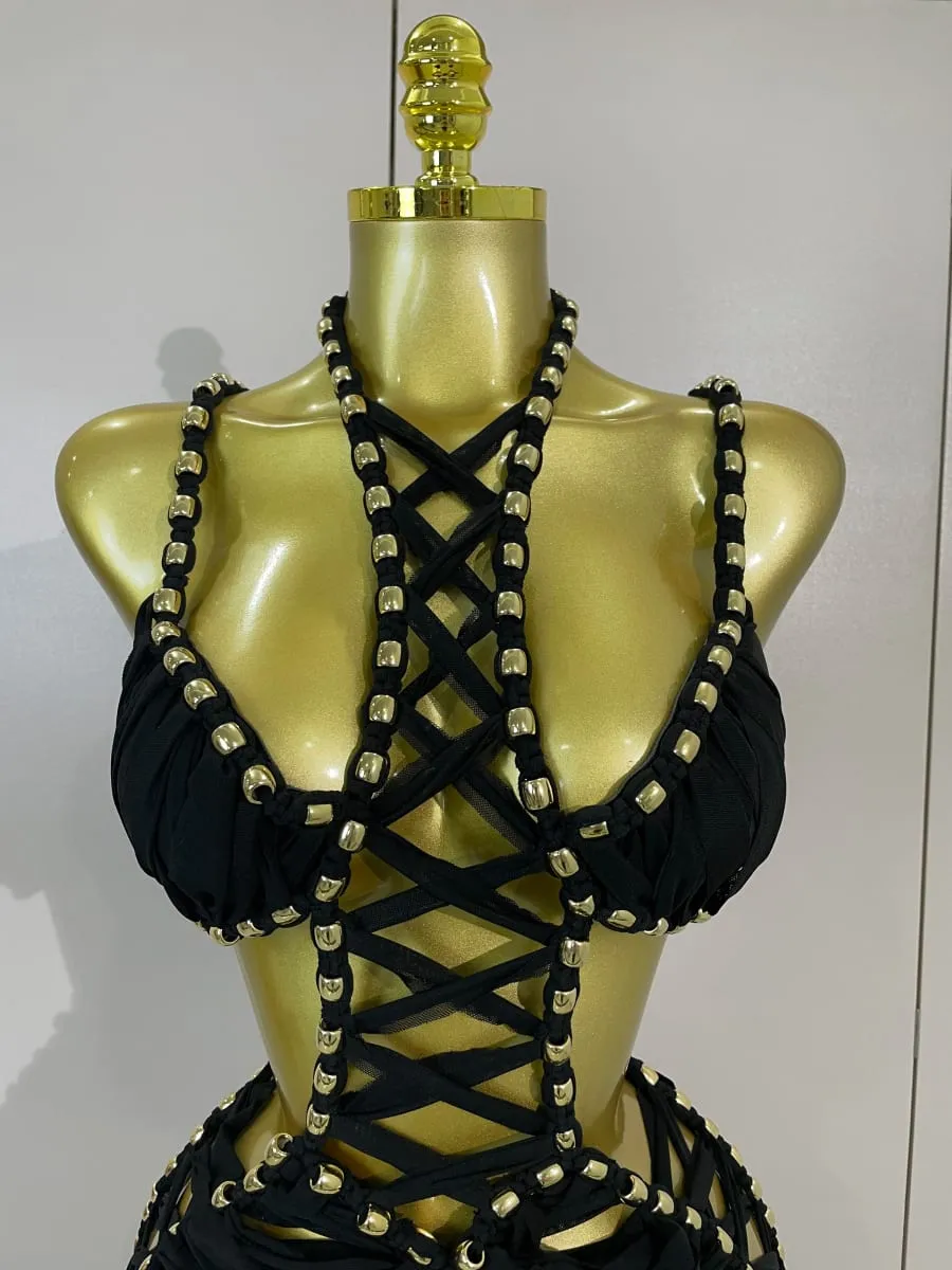Sexy Black Halter Neck Perspective Hollow Mini Dresses 2026 Women Summer Backless Nightclub Party Evening Club Performance Dress