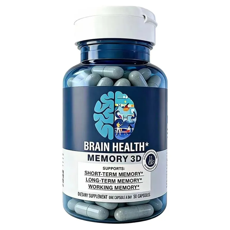 Memory 3D Brain Supplements for Memory and Focus Vitamin B12 & B6 Folic Acid 50 Count Capsules