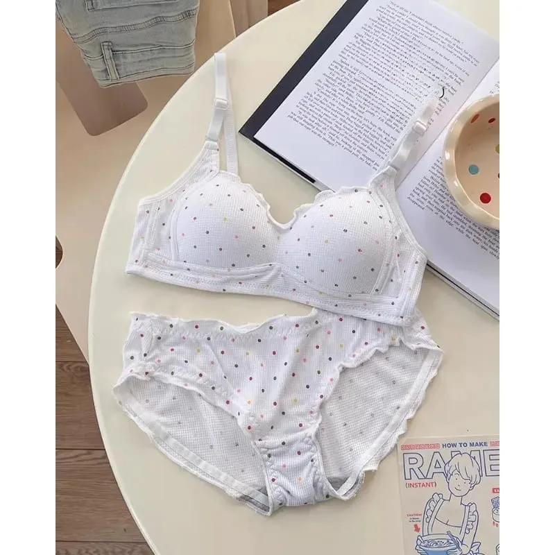 Trendy Sexy Lingerie Set Wireless Push Up Gathering Anti-Sagging Side Support Soft For Young Girls High School Daily 32-38 Bra — image 5