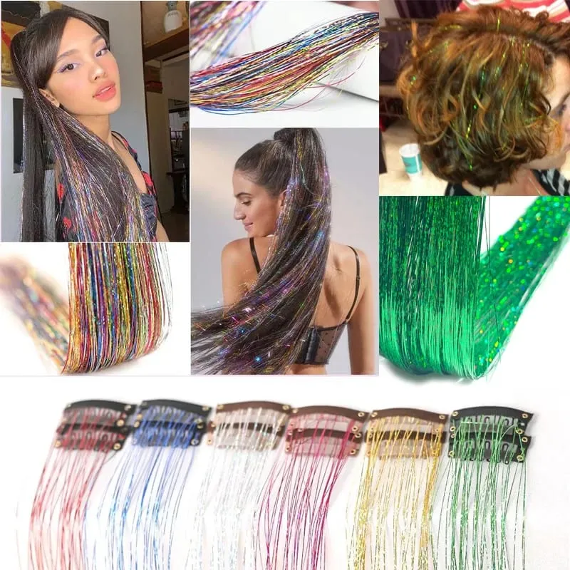 20 Inch Synthetic Hair Extensions -12 Piece Set of Colorful Glitter Hair Accessories Suitable for Girls' Party Birthday Gifts — image 6