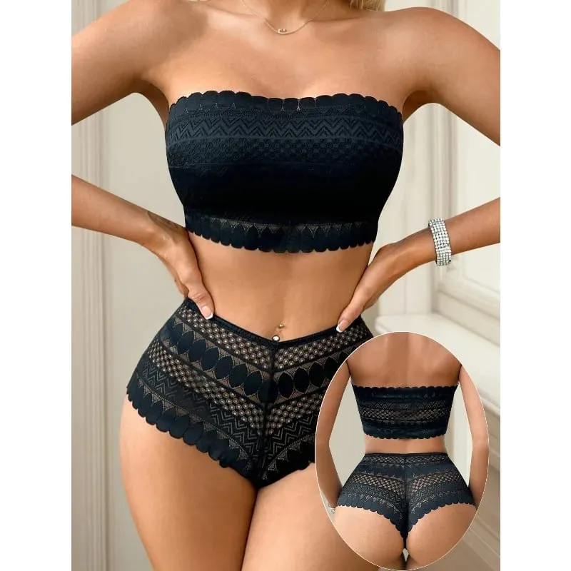 New Product: Blue No Steel Ring Strapless Lace 2-piece Party Beach Women's Underwear Set That Can Be Worn Outside J3440 — image 8