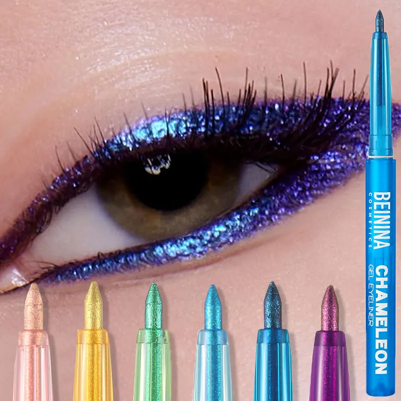 Eyeliner Gel Pencil Waterproof Eyeliner Pen Chameleon Glitter Eye Liner Long-Lasting Quickly Dry Diamond Blue Metallic Eyeshadow