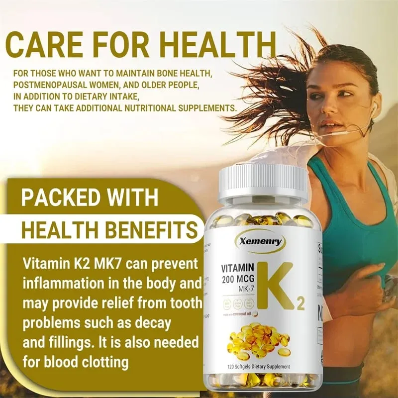 Vitamin K2 MK-7 Supplement - Understøtter Calcium Absorption Knogler Ledimmunitet og hjertesundhed Let at sluge