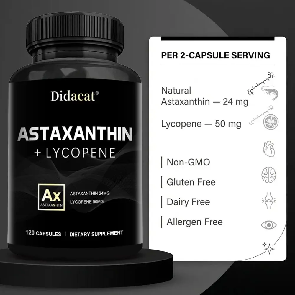Suplemen Astaxanthin untuk Lelaki dan Wanita | Daripada Haematococcus Pluvialis Microalgae untuk Sokongan Kesihatan Mata & Kulit