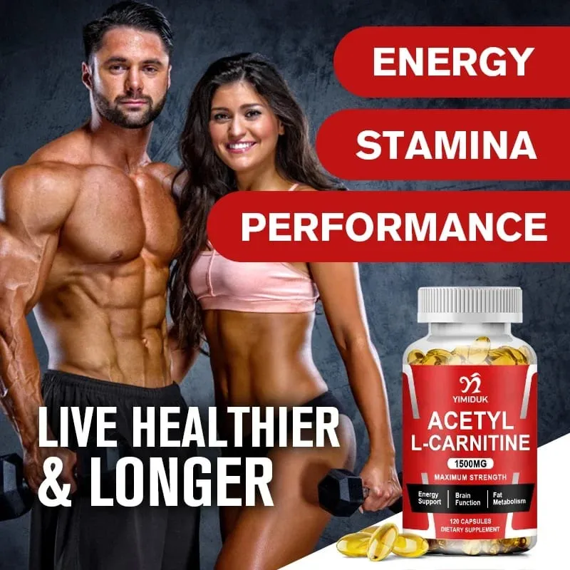 Yimiduk Acetyl L-Carnitine 1500mg Capsules Support Increase Muscle Fat Metabolism Cardiovascular Health Boost Energy Vegan
