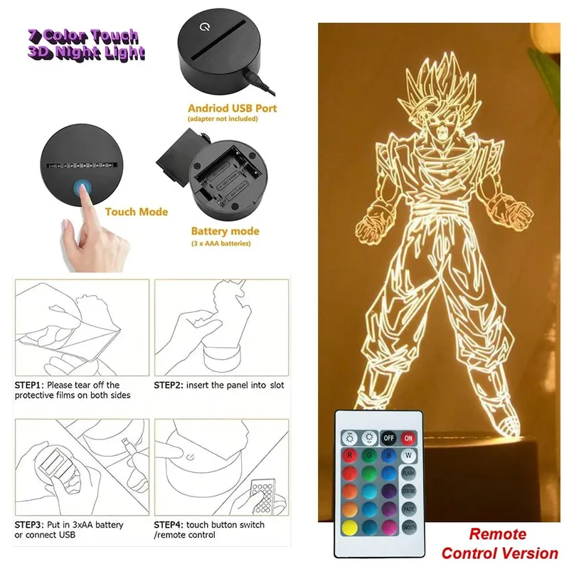 Dragon Ball Z Anime Figures Goku Vegeta Gohan Broly 3D Lamp PVC Action Figures Toys for Children Trunks Buu Super Saiyan Gifts — image 29