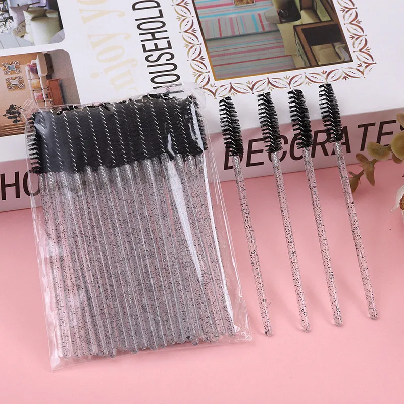 50pcs Crystal Rod Disposable Eyelash Brushes Eyelash Comb Eyebrow Comb Eyelash Curl Spiral Multi purpose Portable Makeup Brush