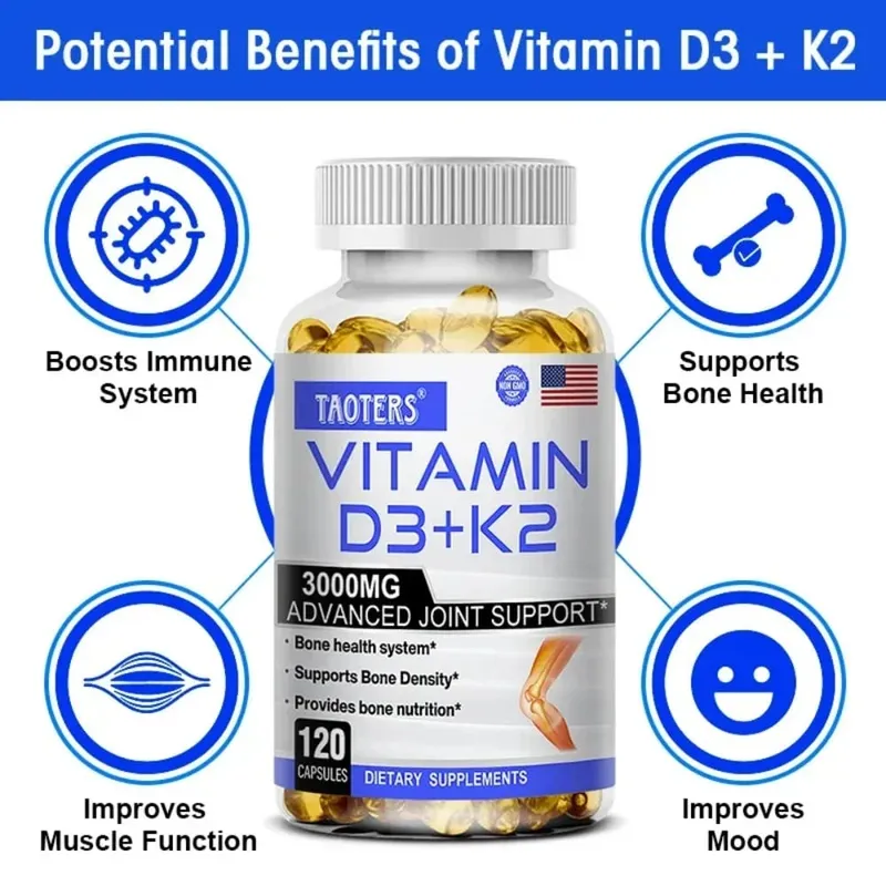 Vitamin D3 K2 Capsule Promotes Strong Bones Calcium Absorption for Teeth Heart Cardiovascular Health — image 4