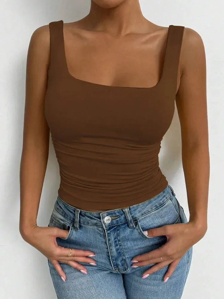 Women's Square Neck Sleeveless Cami Top Casual Basic Crop Top