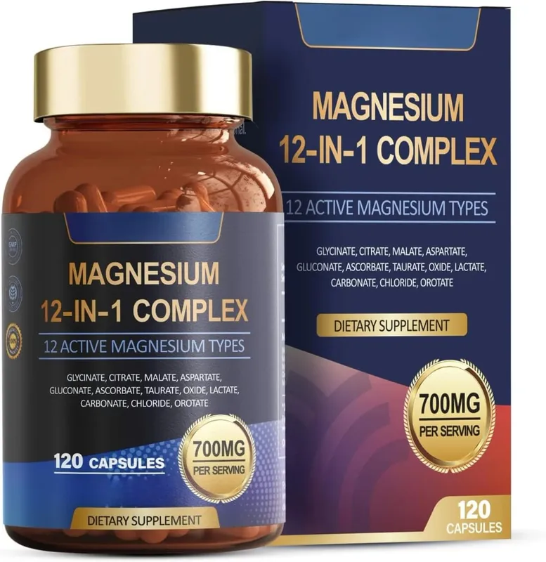 Magnézium-glicinát 12 az 1-ben Komplex alvás- és hangulattámogatás Az izmok és csontok egészségét citrát-malát-taurát 120 kapszula, nem GMO