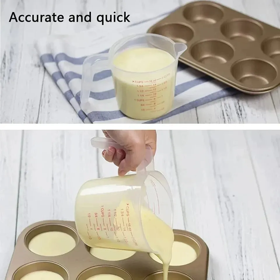 Kitchen Food Grade 0.25L 0.5L 1L Plastic Tip Mouth Pot Pour Spout Clear Measuring Cup Household Baking Scale Cup Kitchen Tool