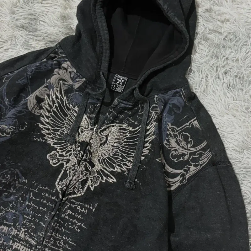 2025 American New Fashion Oversized Pattern Printed Zipper Hooded Sweater Men Y2K Gothic Harajuku Hip Hop Popular Couple Hoodies — image 2