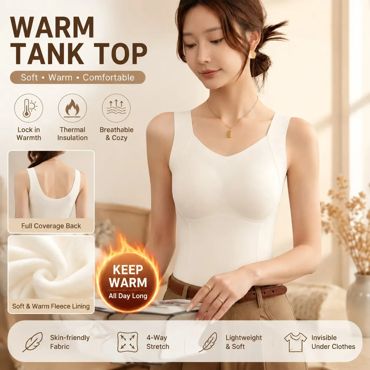 Womens Thermal Vest With Built In Bra Seamless Warm Lined Tank Top For Inner Winter Bottoming Top Friendly Intimate Lingerie New — image 2